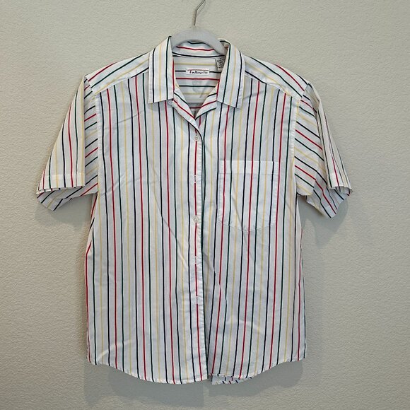 Talbots Button Down Blouse (White, Red, Green, Yellow, Blue Stripes) - Picture 1 of 5